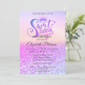 キラキラ カラフル ボケ オンブレ、ティアラ スイート16 パーティー 招待状 (スタンド正面)