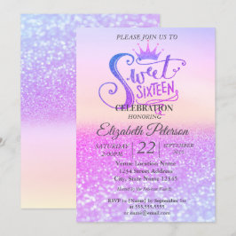 キラキラ カラフル ボケ オンブレ、ティアラ スイート16 パーティー 招待状