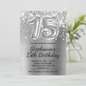 キラキラ ギラギラ シルバー バルーン 15歳の誕生日 招待状 (スタンド正面)