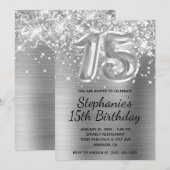 キラキラ ギラギラ シルバー バルーン 15歳の誕生日 招待状 (正面/裏面)