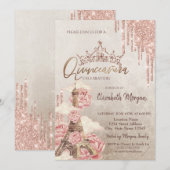 キラキラ クラウン フラワー エッフェル塔 Quinceañera 招待状 (正面/裏面)