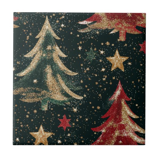 キラキラ クリスマスツリーと星 (3) タイル (正面)