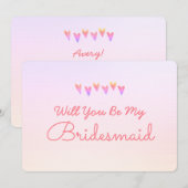 キラキラ グラデーション ハート あなたは私のブライズメイドになってくれる？ 招待状 (正面/裏面)