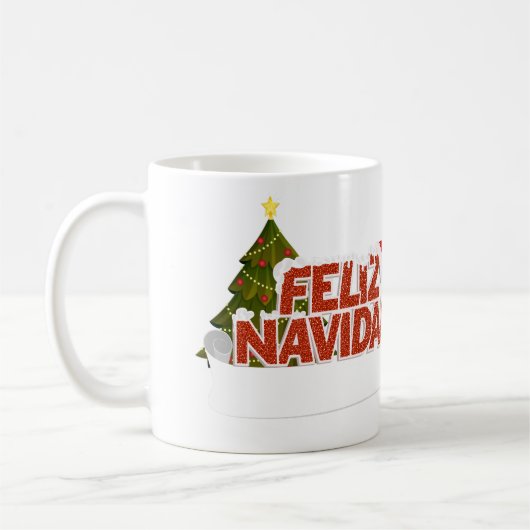 キラキラFeliz Navidadとクリスマスツリー コーヒーマグカップ (左)