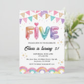 キラキラFIVE ガーリー レインボー シークイン 5歳の誕生日 招待状 (スタンド正面)