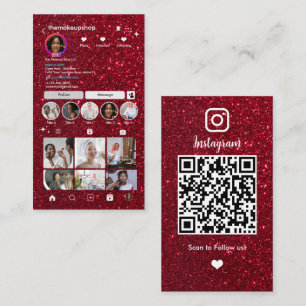 キラキラInstagramモダンレッドQRコードソーシャルメディア 名刺