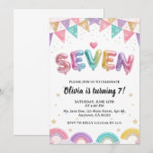 キラキラSEVEN ガーリー レインボー シークイン 7歳の誕生日 招待状 (正面/裏面)