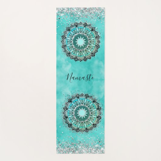 キラティパーソナライズされたブルロータマンダラオンティール（緑がかった色） ヨガマット (裏面)