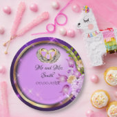 キラパープルフラワーカスタマイズ可能なウェディングパーティー ペーパープレート (パーティー)