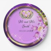 キラパープルフラワーカスタマイズ可能なウェディングパーティー ペーパープレート (正面)
