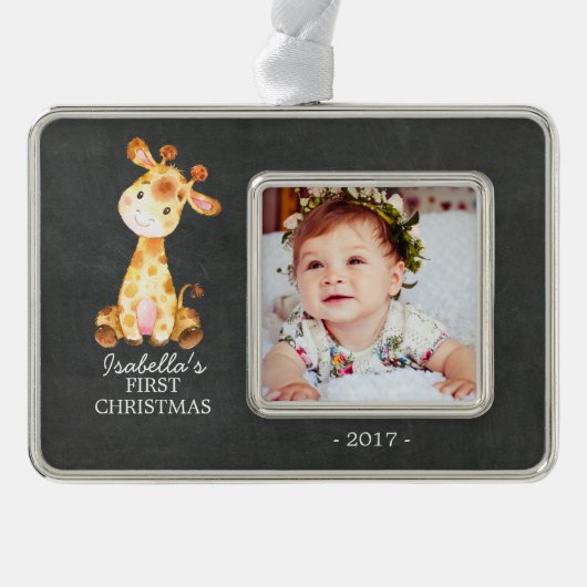 キラフェガールベビー初めてのクリスマス写真オーナメント シルバープレートフレームオーナメント (正面)