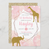 キラフェサファリウォーターカラー誕生日招待状 招待状 (正面/裏面)