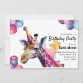 キラフェサファリウォーター色の動物の誕生日パーティー 招待状 (正面)