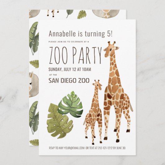 キラフェサファリズーノパーティー子供の誕生日 招待状 (正面/裏面)