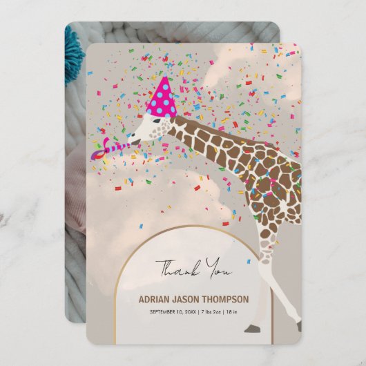 キラフェサファリテーマベビー写真のお知らせ 招待状 (正面/裏面)