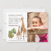 キラフェサファリ動物園パーティーキッズフォト誕生日 招待状 (正面)