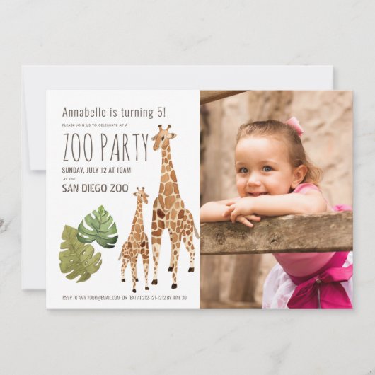 キラフェサファリ動物園パーティーキッズフォト誕生日 招待状 (正面)