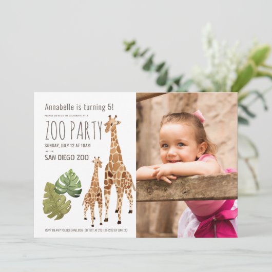 キラフェサファリ動物園パーティーキッズフォト誕生日 招待状 (スタンド正面)