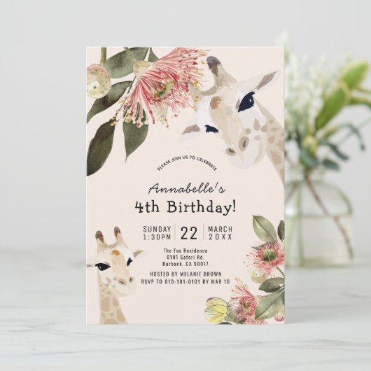 キラフェピンクフローラガール誕生日 招待状 (スタンド正面)