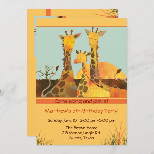 キラフェファミリー子供の誕生日パーティー 招待状 (正面/裏面)