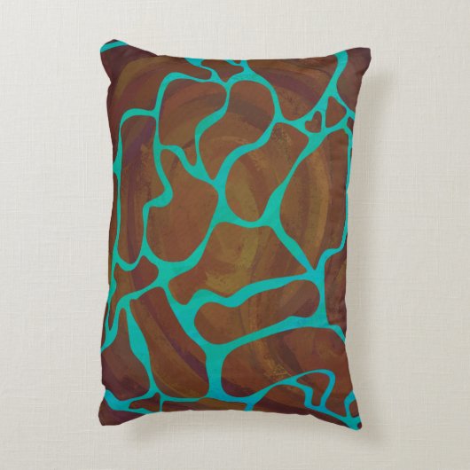 キラフェブラウンとティール(緑がかった色)プリント アクセントクッション (裏面(縦))