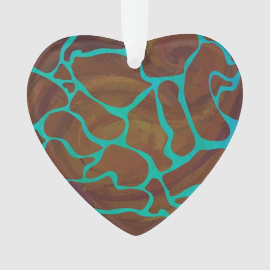 キラフェブラウンとティール(緑がかった色)プリント オーナメント (正面)
