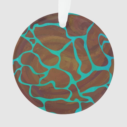 キラフェブラウンとティール(緑がかった色)プリント オーナメント (正面)
