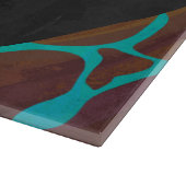 キラフェブラウンとティール(緑がかった色)プリント カッティングボード (角)