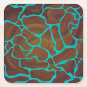 キラフェブラウンとティール(緑がかった色)プリント スクエアペーパーコースター (正面)