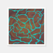 キラフェブラウンとティール（緑がかった色）プリント スタンダードカクテルナプキン (正面)