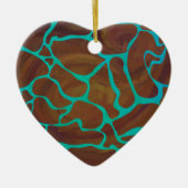 キラフェブラウンとティール(緑がかった色)プリント セラミックオーナメント (正面)