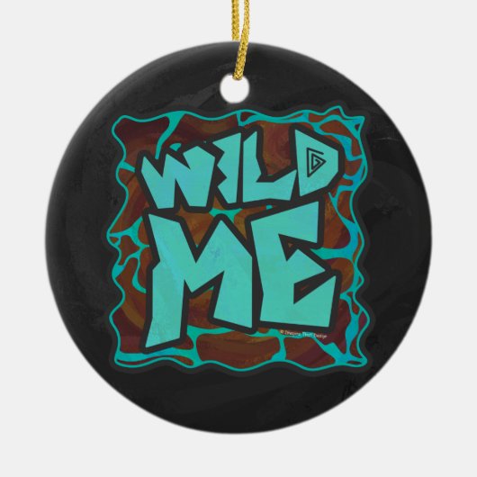 キラフェブラウンとティール（緑がかった色）プリント セラミックオーナメント (正面)