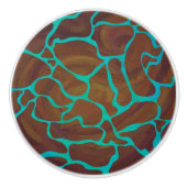 キラフェブラウンとティール(緑がかった色)プリント セラミックノブ (正面)