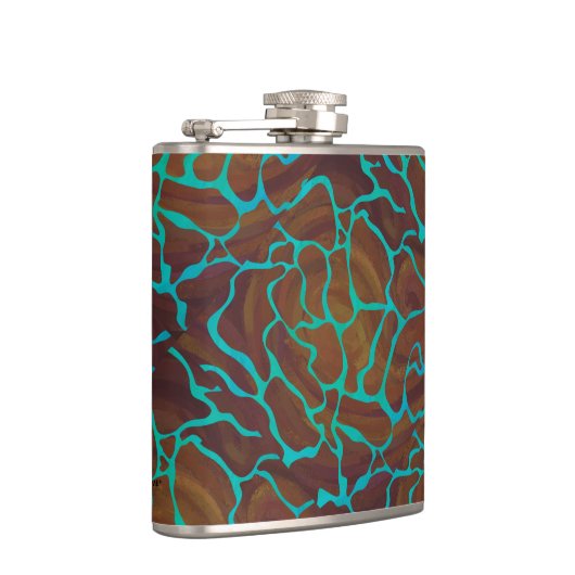 キラフェブラウンとティール(緑がかった色)プリント フラスク (右)