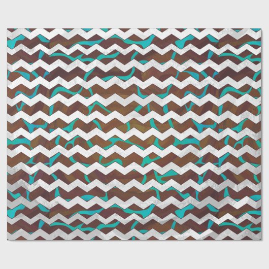 キラフェブラウンとティール(緑がかった色)プリント ラッピングペーパー (フラット)