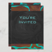 キラフェブラウンとティール(緑がかった色)プリント 招待状 (正面/裏面)