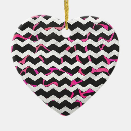 キラフェホットピンクアンドブラックプリント セラミックオーナメント (正面)