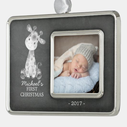 キラフェボーイズベビー初めてのクリスマス写真オーナメント シルバープレートフレームオーナメント (左)