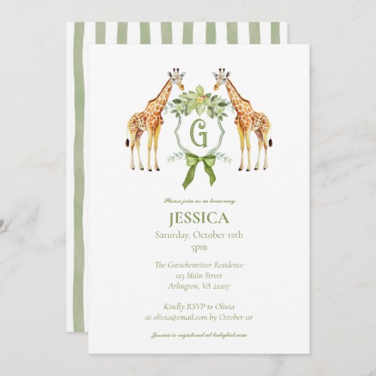 キラフェモノグラムベビースシャワー招待状 招待状 (正面/裏面)