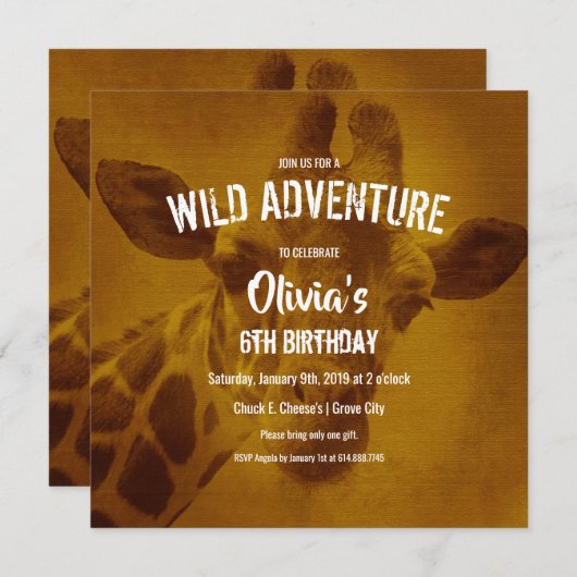 キラフサファリ誕生日パーティー 招待状 (正面/裏面)