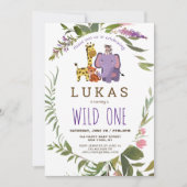 キラフジャングルサファリ動物1歳の誕生日 招待状 (正面)