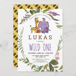キラフジャングルサファリ動物1歳の誕生日 招待状