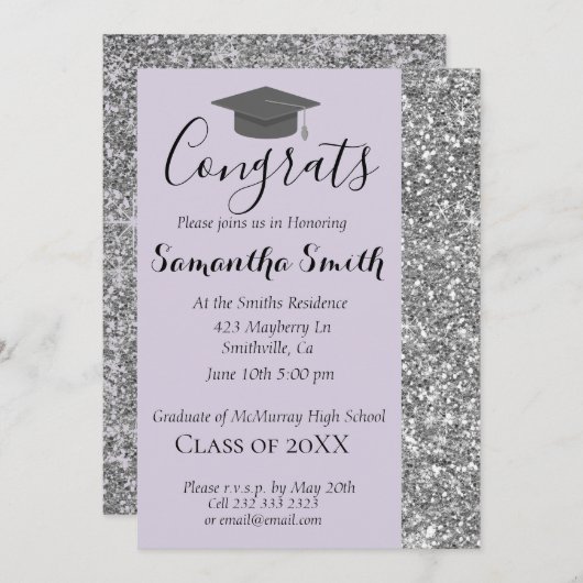 キラリエレガントタリーラベンダー卒業招待状 招待状 (正面/裏面)