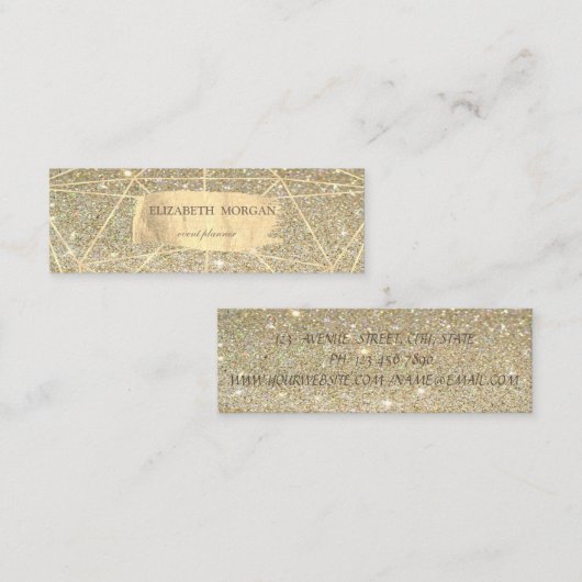 キラリエレガントティ金ゴールドブラシストロークの幾何学的 スキニー名刺 (正面/裏面)