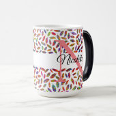 キラリカラフルティの羽モノグラムのパーソナライズ モーフィングマグカップ (正面右)