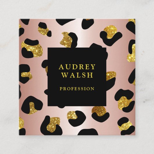 キラリガーリーティバラ金ゴールドヒョウ印刷ラグジュアリー スクエア名刺 (正面)