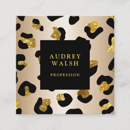キラリガーリーティフェイク金ゴールドヒョウ印刷ラグジュアリー スクエア名刺 (正面)