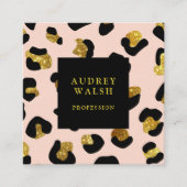 キラリガーリーティ金ゴールド赤面ヒョウ印刷ラグジュアリー スクエア名刺 (正面)