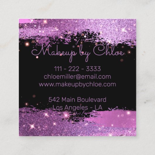 キラリスタイリッシュティなマゼンタとブラックのメイクアップアーティスト スクエア名刺 (裏面)