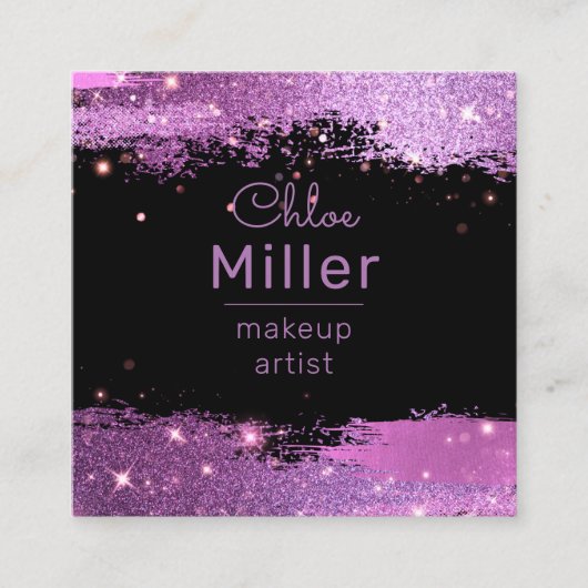 キラリスタイリッシュティなマゼンタとブラックのメイクアップアーティスト スクエア名刺 (正面)